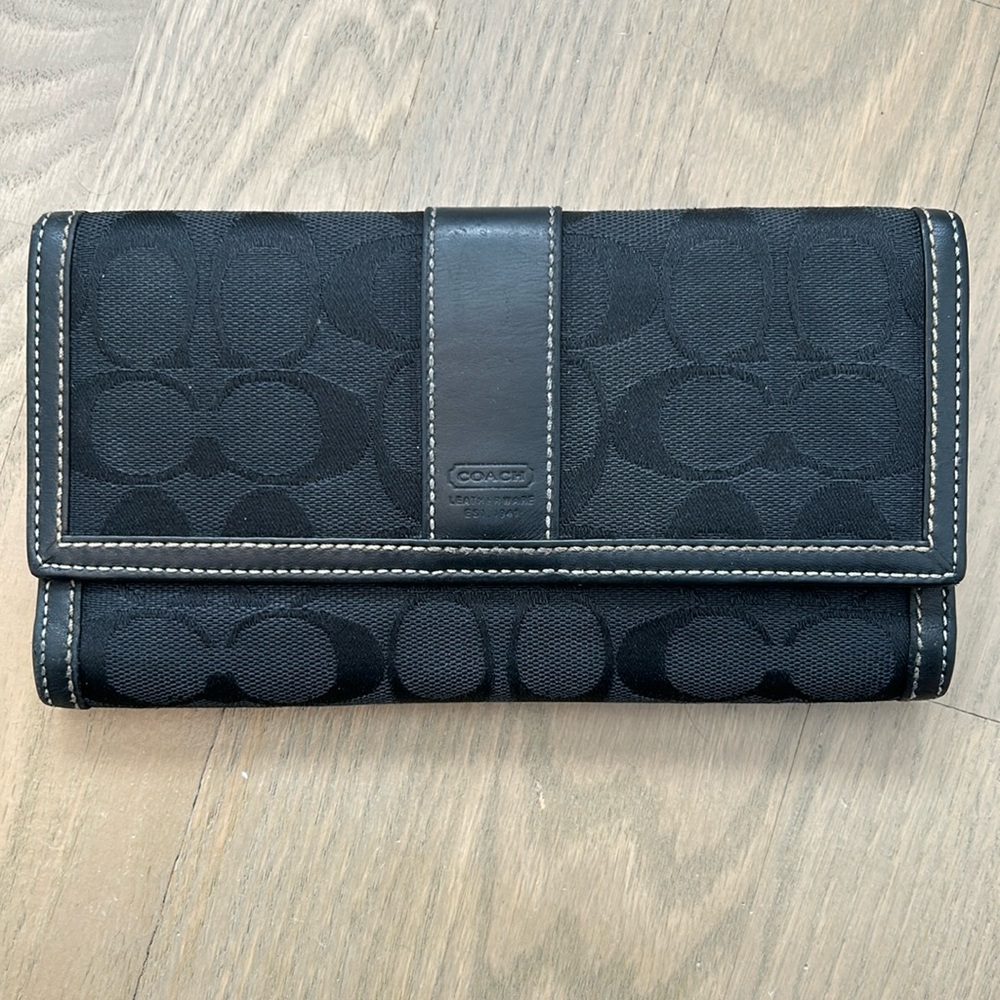 COACH Black Leather & Cloth Wallet